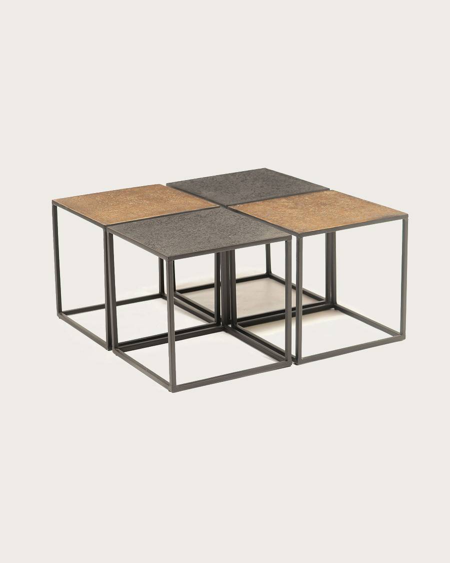 Domino - Table basse carrée en métal bicolore noir et doré - UNIQKA - Imagen 1