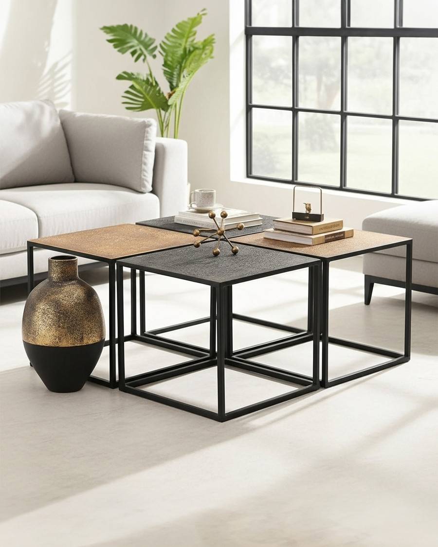 Domino - Table basse carrée en métal bicolore noir et doré - UNIQKA - Imagen 2