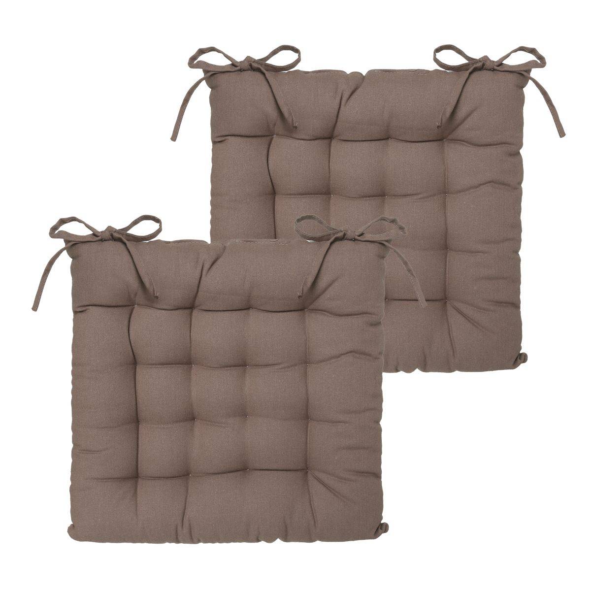 Lot de 2 Galettes de chaise en Coton Taupe 38 x 38 cm - Imagen 1