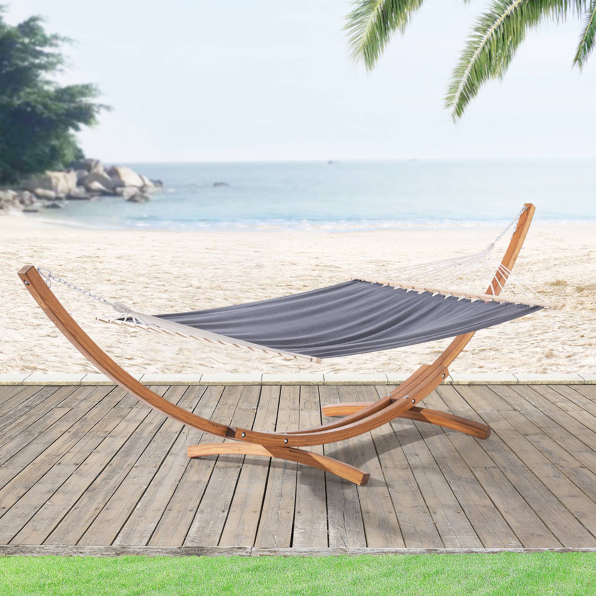 Hamac avec Grand Cadre en Bois Langadia 415 x 120 x 125 cm [en.casa] - Imagen 2