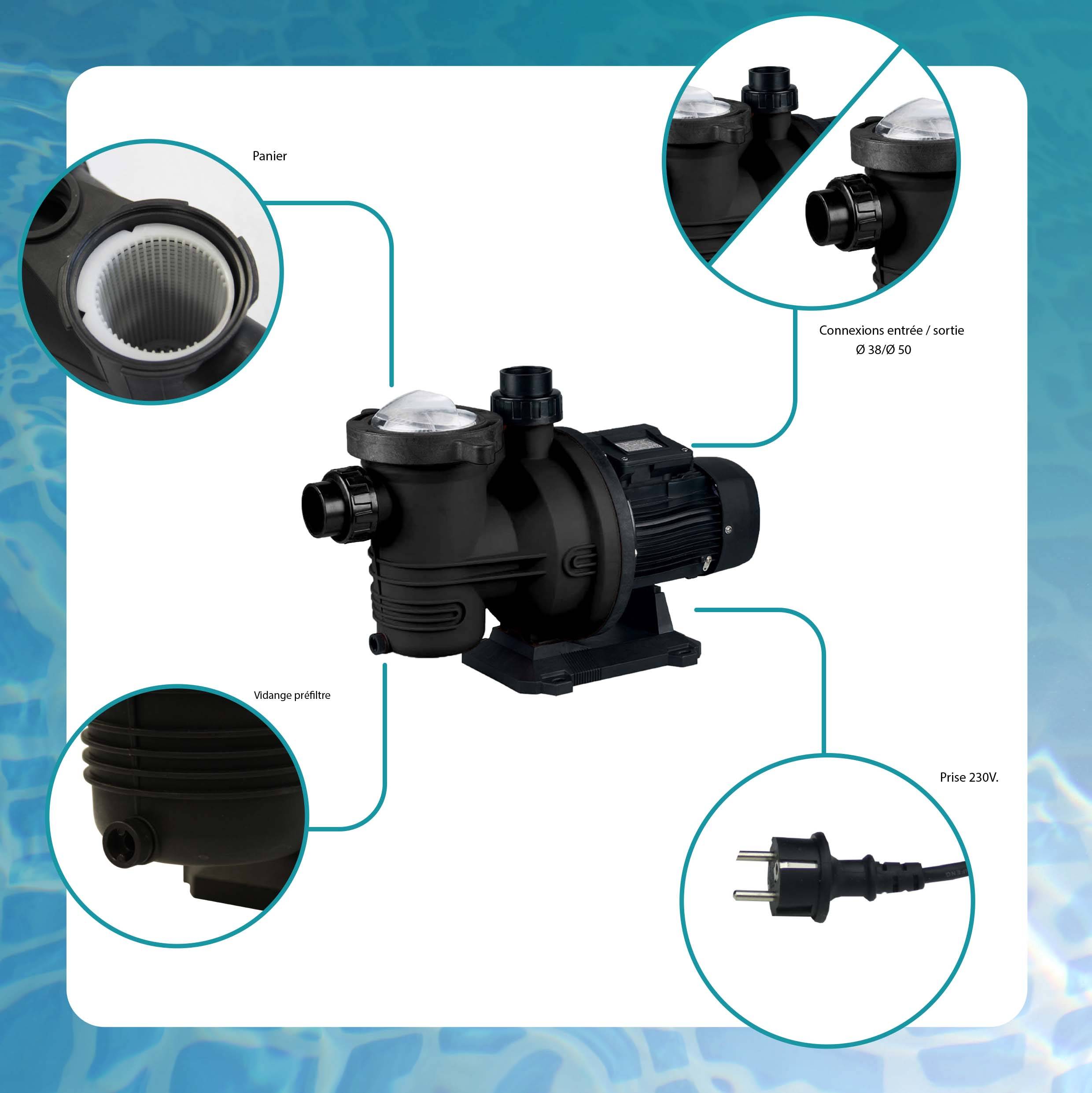 Aqualux - Pompe de filtration piscine 9-10m3/h - 30-60m3 106454 Aqualux - Imagen 7