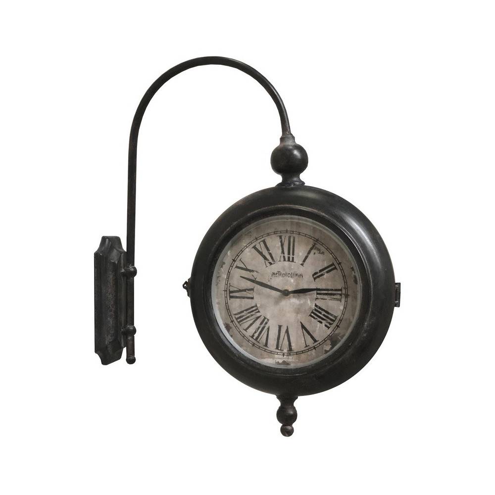 ~ Horloge murale gare double face décorative vintage métal marron 57cm Chemin de campagne - Imagen 1