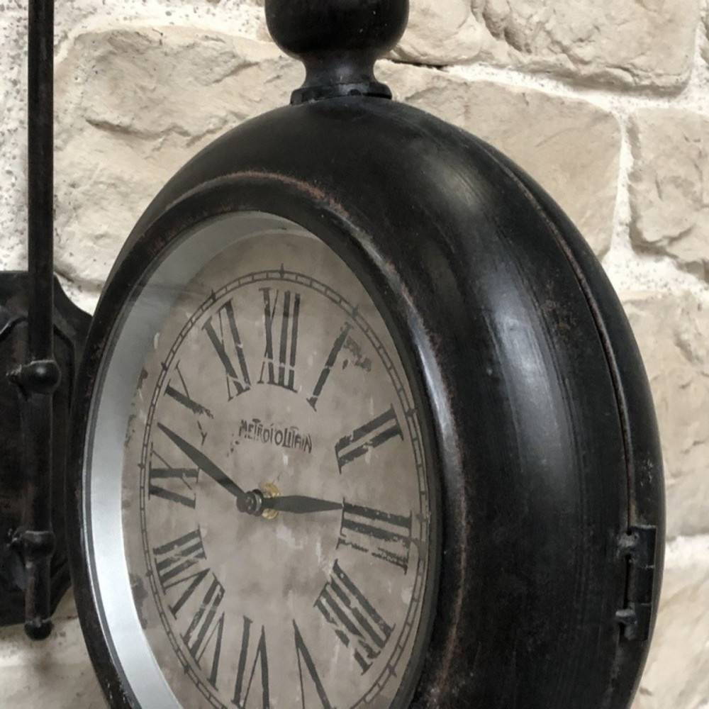 ~ Horloge murale gare double face décorative vintage métal marron 57cm Chemin de campagne - Imagen 3