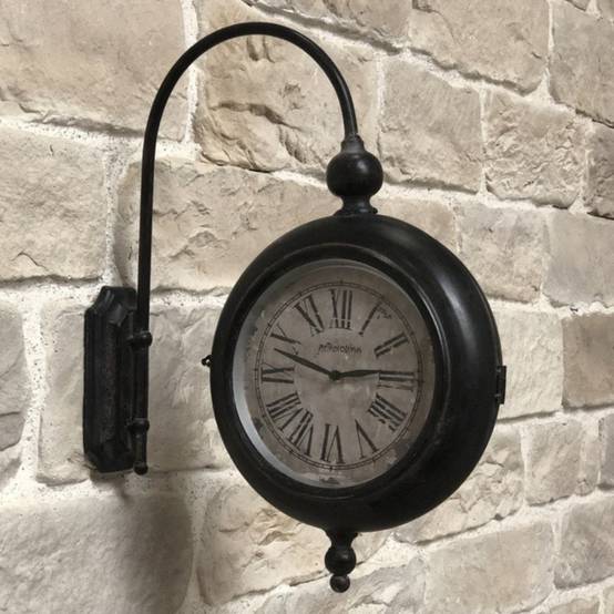 Dyna-Living Horloge Murale Double Face Vintage – 20 Cm – Fer Forgé Noir – Rotation 360°