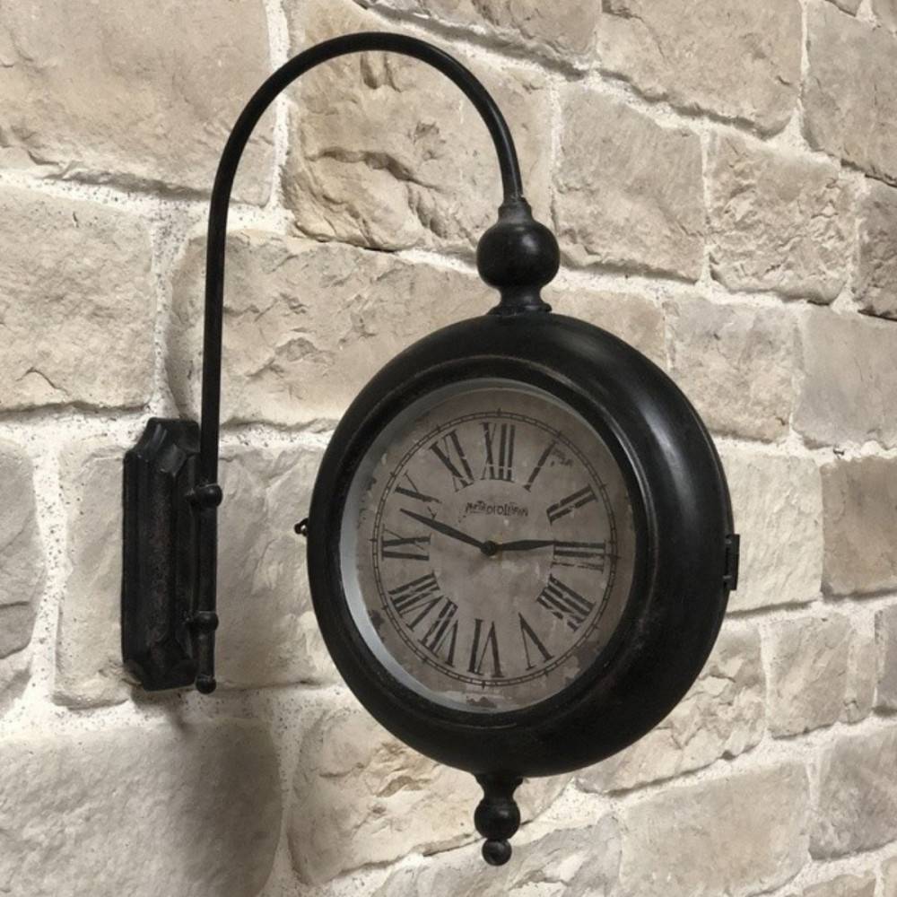 Dyna-Living Horloge Murale Double Face Vintage – 20 Cm – Fer Forgé Noir – Rotation 360°