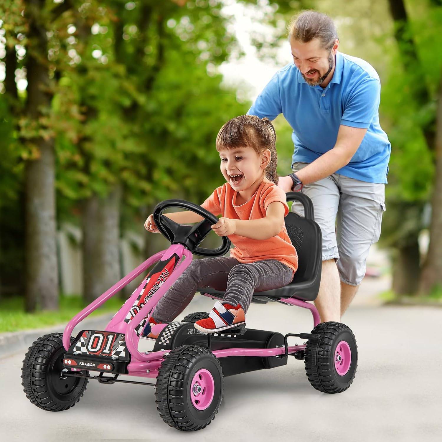 COSTWAY Kart à Pédales Vélo et Véhicule pour Enfants Siège Réglable avec Frein à Main Extérieur Garçons et Filles 3-6 Ans Vert - Jeux - Jouets