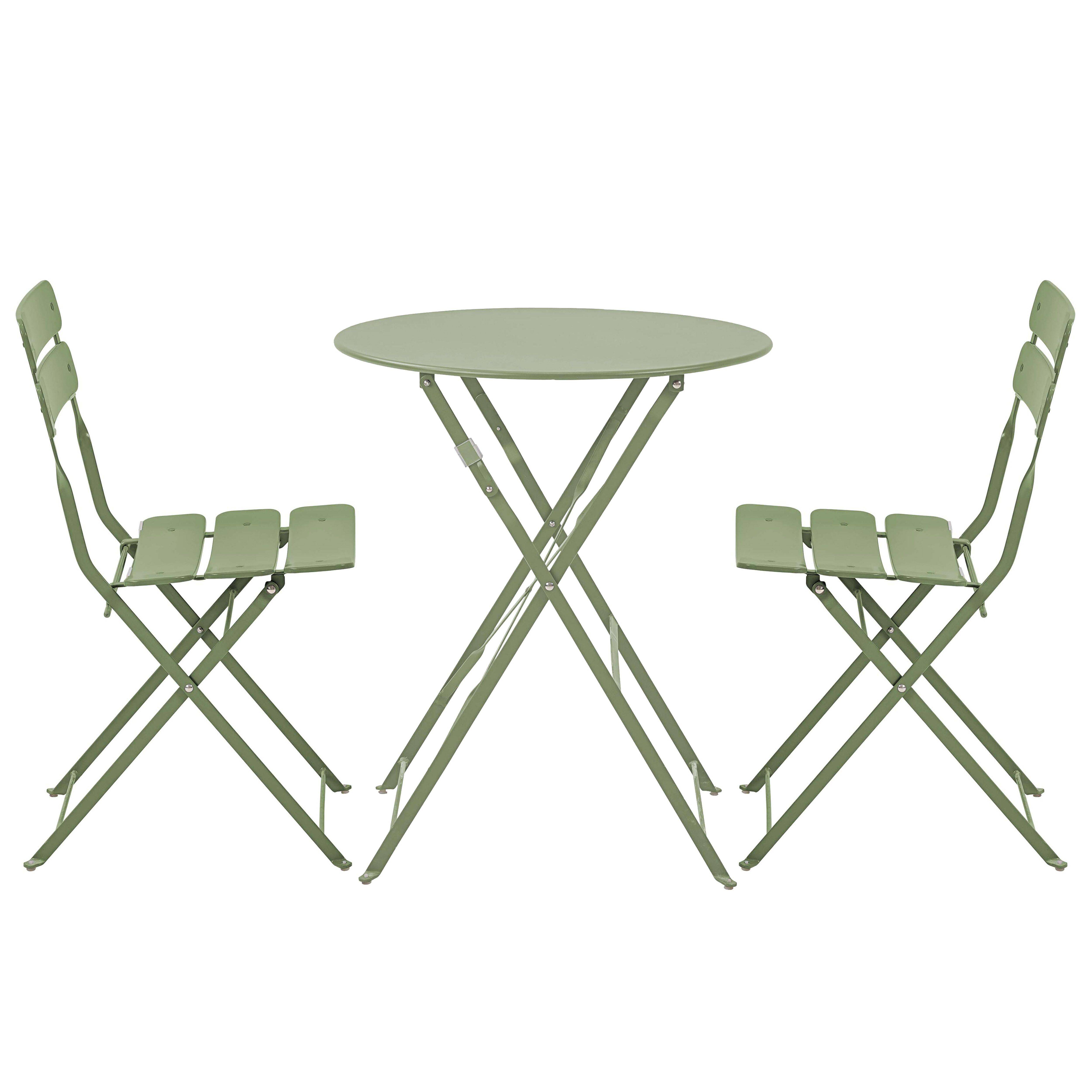 Oviala - Table de terrasse ronde pliante et 2 chaises pliantes vert tilleul Annecy - Oviala - Image 1