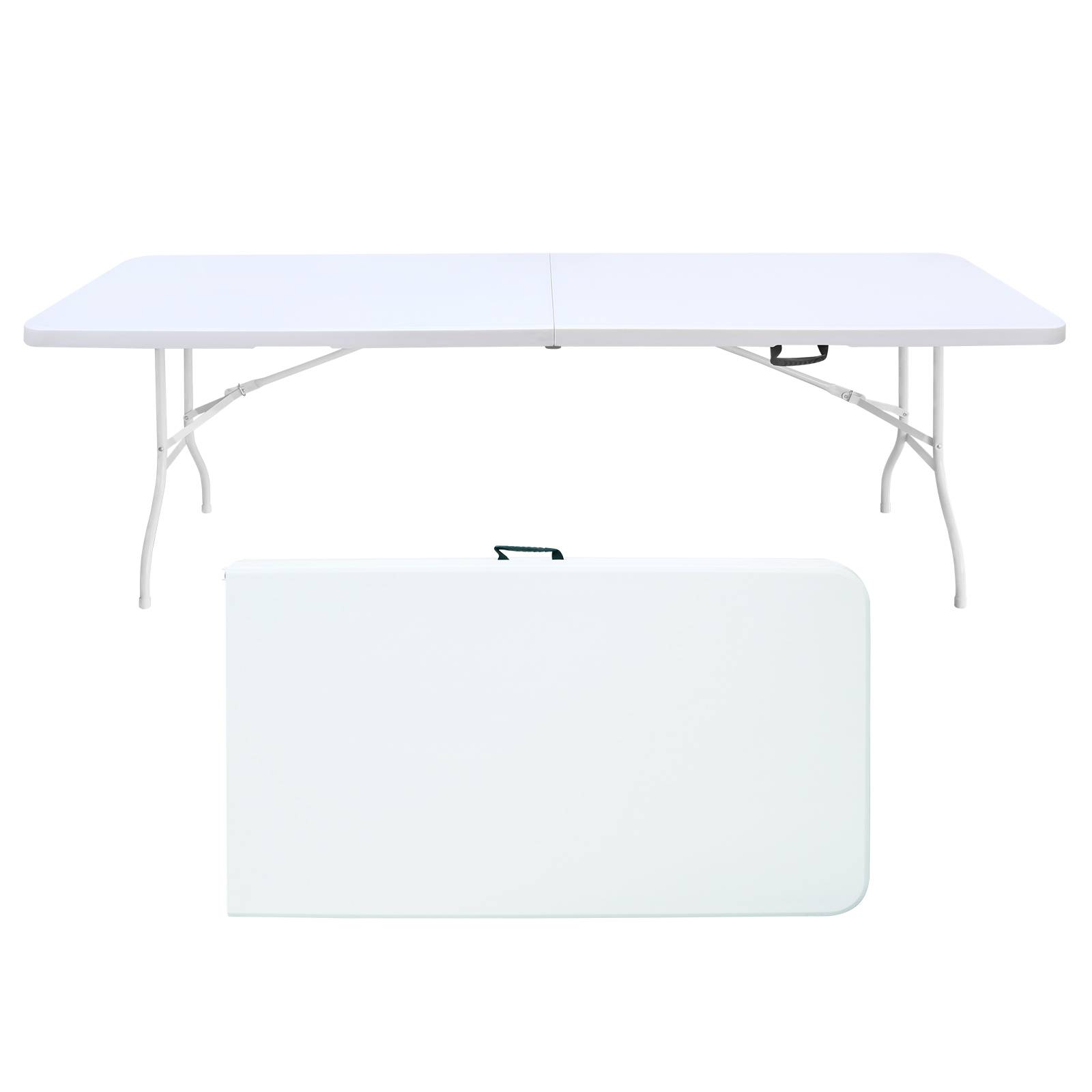 Table pliante robuste 244cm, portable avec poignée, multifonctionnelle fêtes camping intérieur extérieur, charge 135kg (blanc) - Image 1