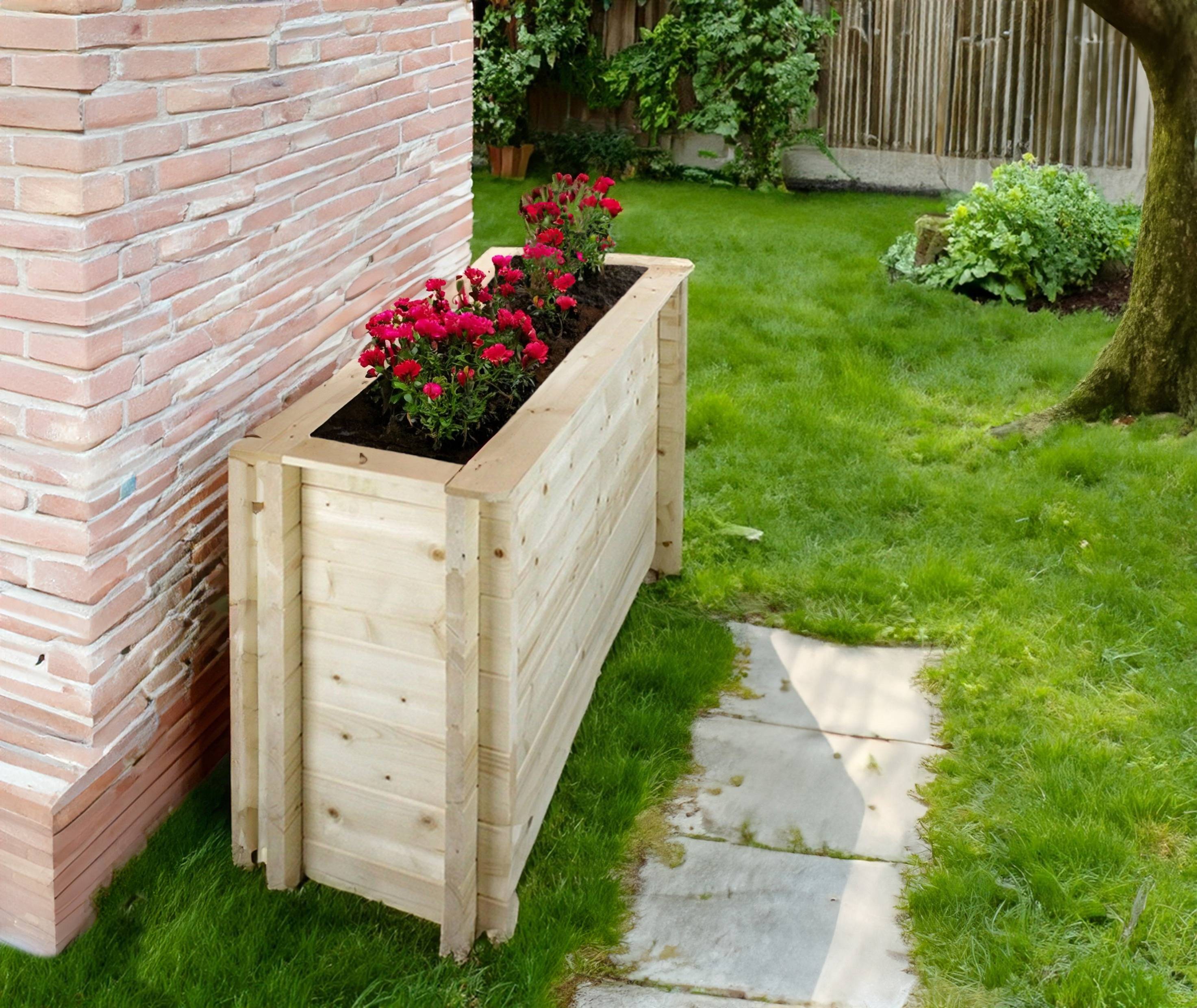 Timbela - Carre Potager Exterieur Bois 118x38xH69 cm - Jardinieres Exterieur pour Fleurs, Herbes aromatiques, Légumes - 28 mm d’épaisseur - Timbela M615 - Image 1