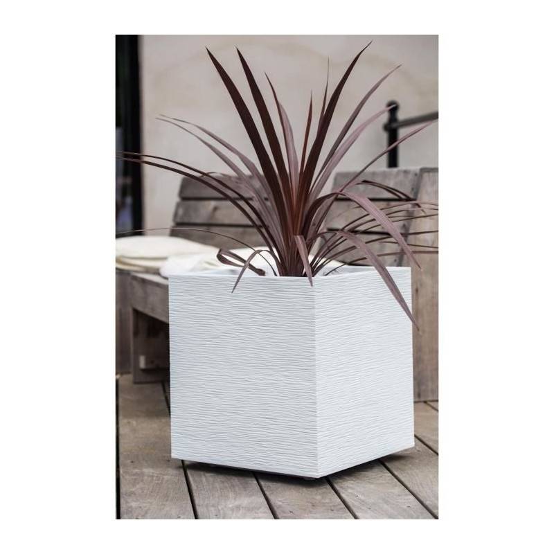 EDA Plastiques - Pot de fleurs carré graphit blanc L39.5 x l39.5 x H43.5 cm - Image 3