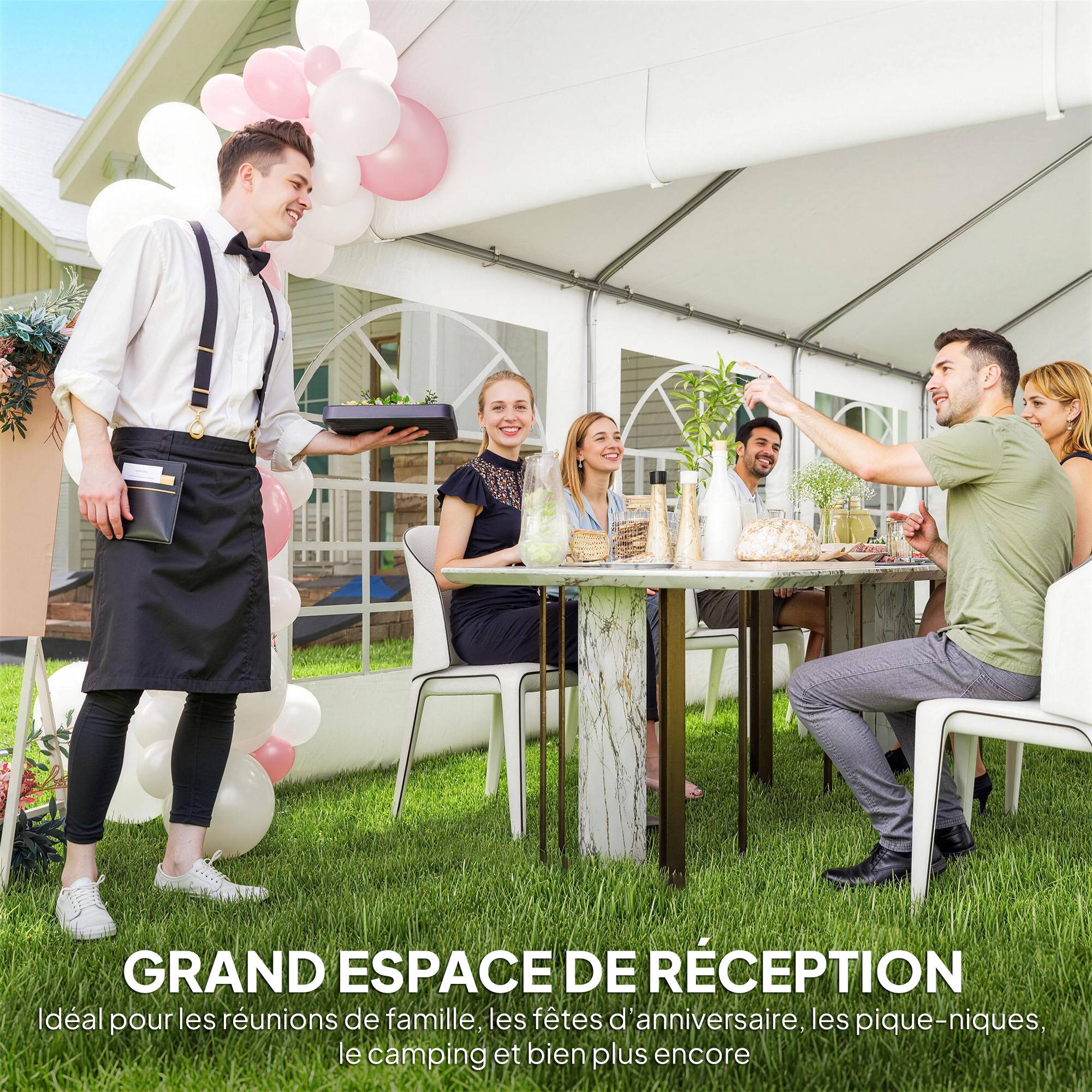ComfortXL - Tente réception barnum acier PE jardin fête éclairage LED fenêtres imperméable 600x400cm blanc - ComfortXL Outdoor Living - Image 6