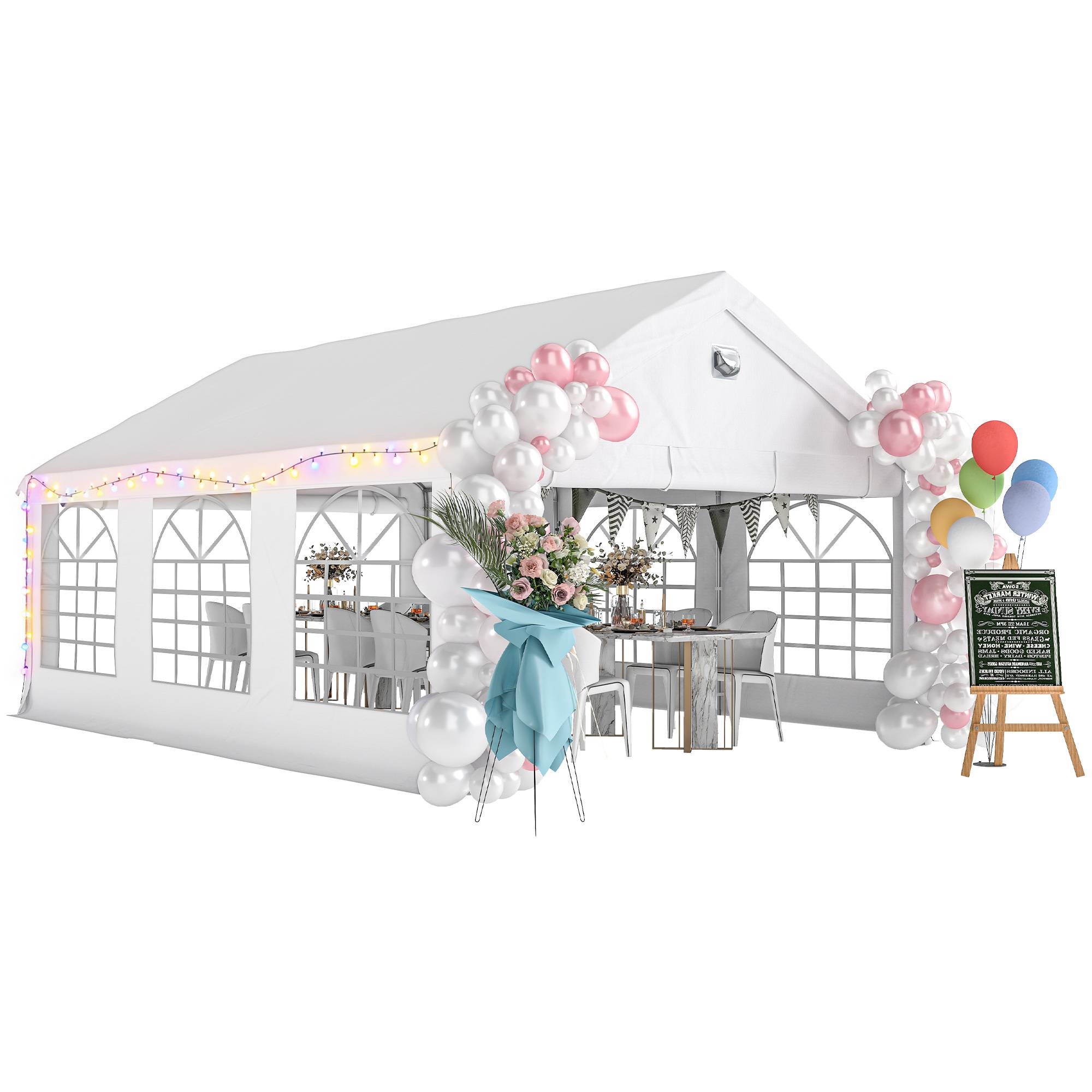 ComfortXL - Tente réception barnum acier PE jardin fête éclairage LED fenêtres imperméable 600x400cm blanc - ComfortXL Outdoor Living - Image 1