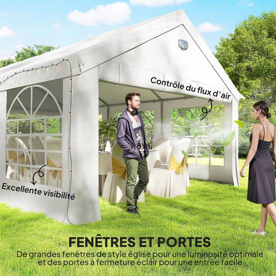 ComfortXL - Tente réception barnum acier PE jardin fête éclairage LED fenêtres imperméable 600x400cm blanc - ComfortXL Outdoor Living - Image 9
