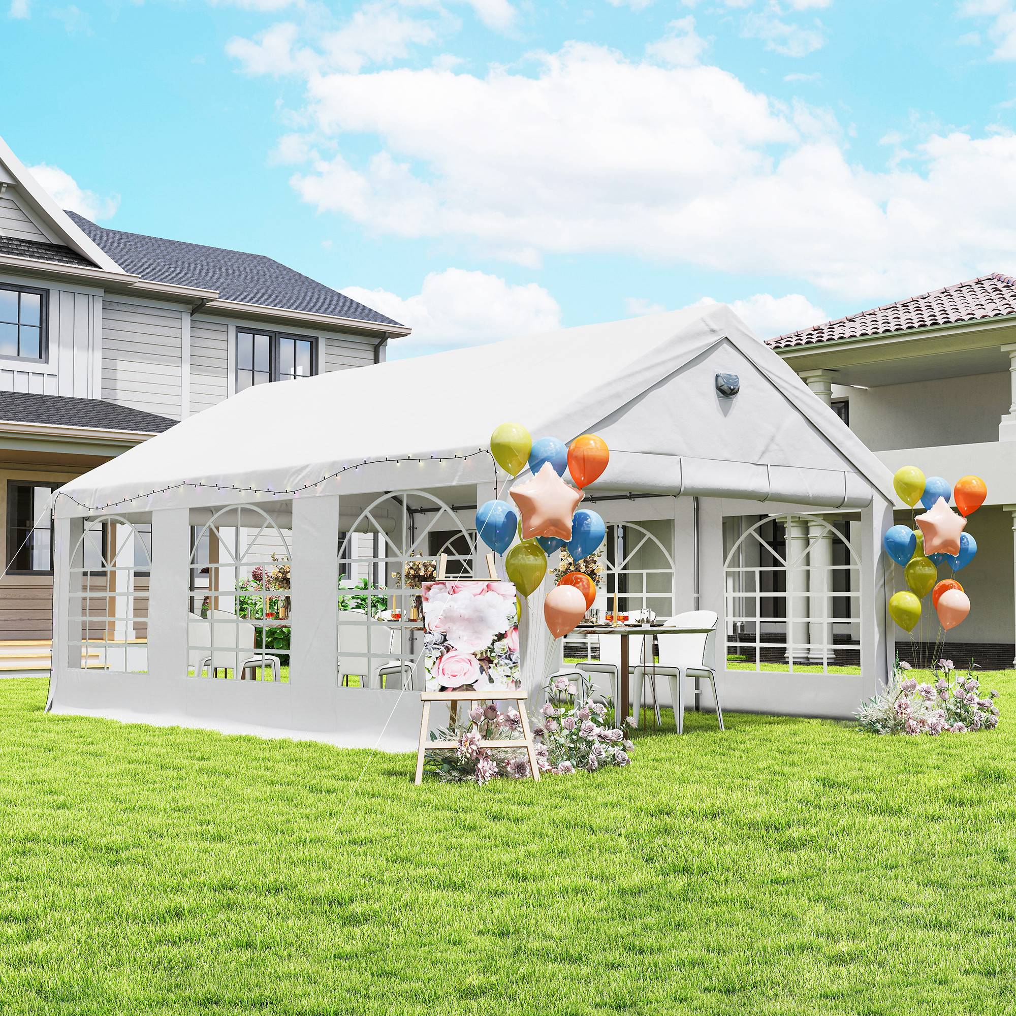 ComfortXL - Tente réception barnum acier PE jardin fête éclairage LED fenêtres imperméable 600x400cm blanc - ComfortXL Outdoor Living - Image 4