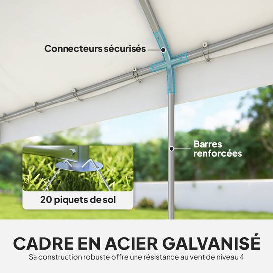 ComfortXL - Tente réception barnum acier PE jardin fête éclairage LED fenêtres imperméable 600x400cm blanc - ComfortXL Outdoor Living - Image 8