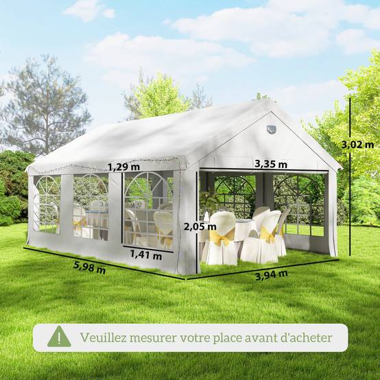 ComfortXL - Tente réception barnum acier PE jardin fête éclairage LED fenêtres imperméable 600x400cm blanc - ComfortXL Outdoor Living - Image 5