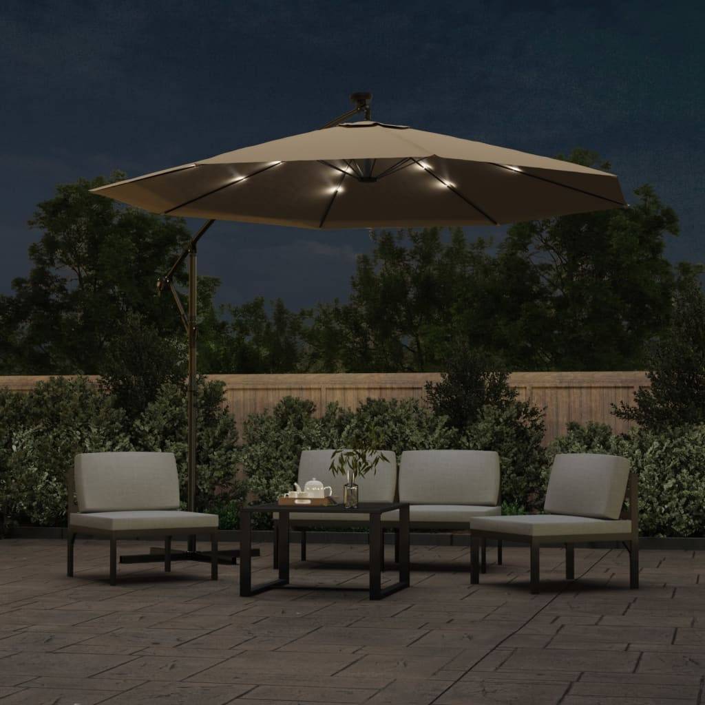 Helloshop26 - Parasol meuble de jardin en porte-à-faux led et mât en acier 300 cm taupe - Imagen 3