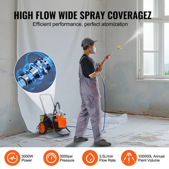 VEVOR Pulvérisateur sans air 1700W, 3000 PSI, 3.5 L/min. Barre extension. Peinture intérieur/extérieur. - Image 3