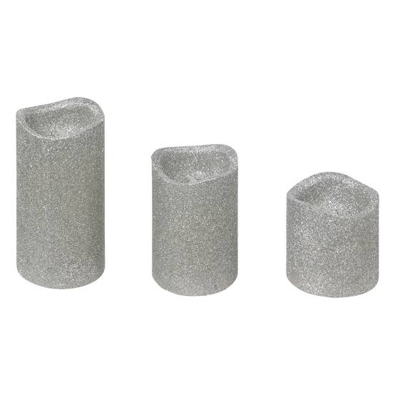 Lot de 3 Bougies lumineuses à LED Argent pailleté - Image 1