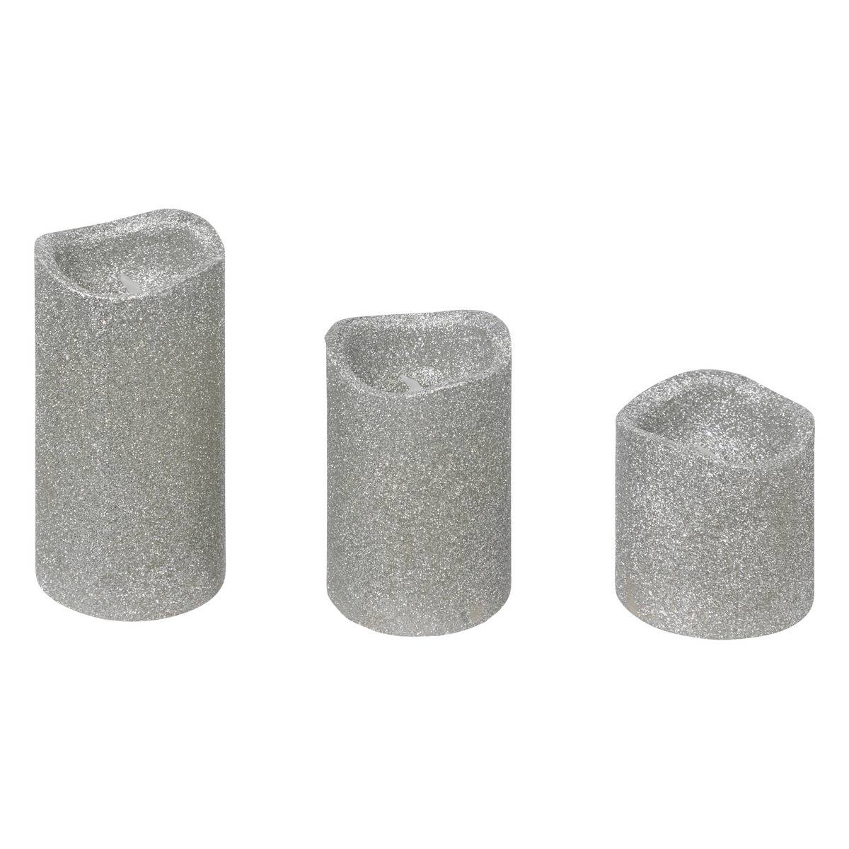 Lot de 3 Bougies lumineuses à LED Argent pailleté - Image 1