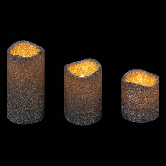Lot de 3 Bougies lumineuses à LED Argent pailleté - Image 2