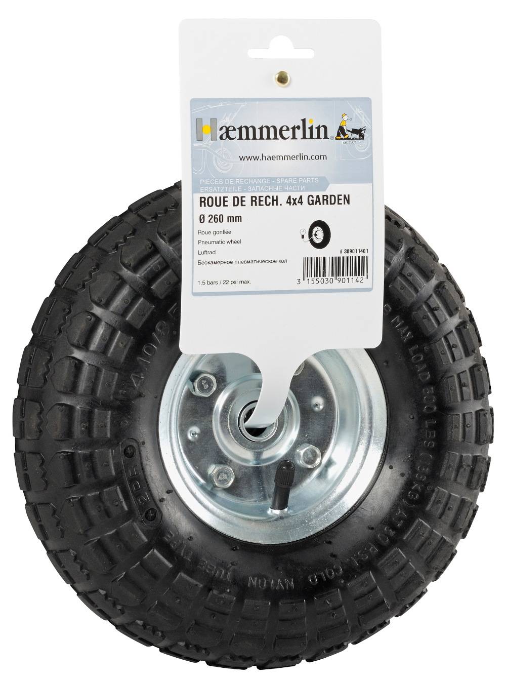 Haemmerlin - Roue gonflée PF27 pour chariot 4x4 Garden Haemmerlin