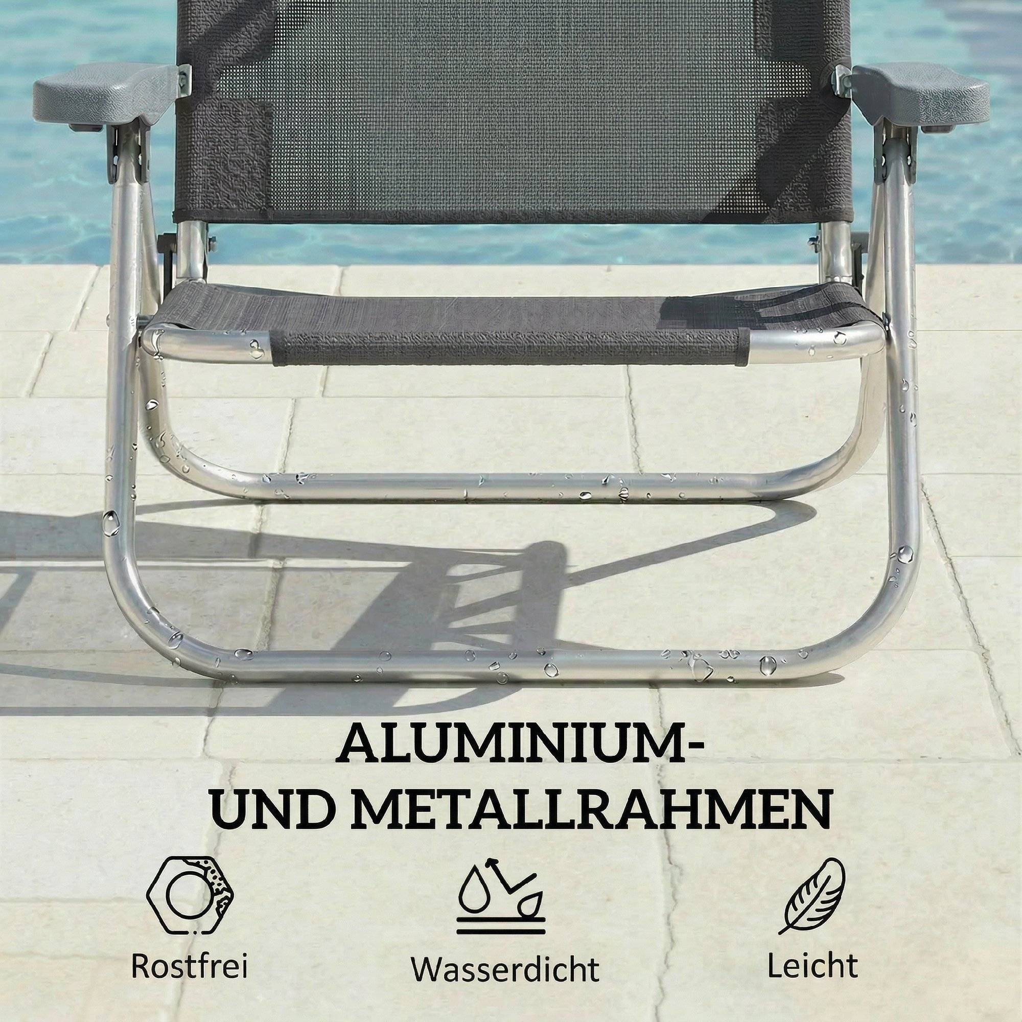 Chaise longue pliable Longue de jardin avec toit réglable par coussin, dossier réglable dans 6 directions 62 x 68 x 79 cm Gris - Image 8