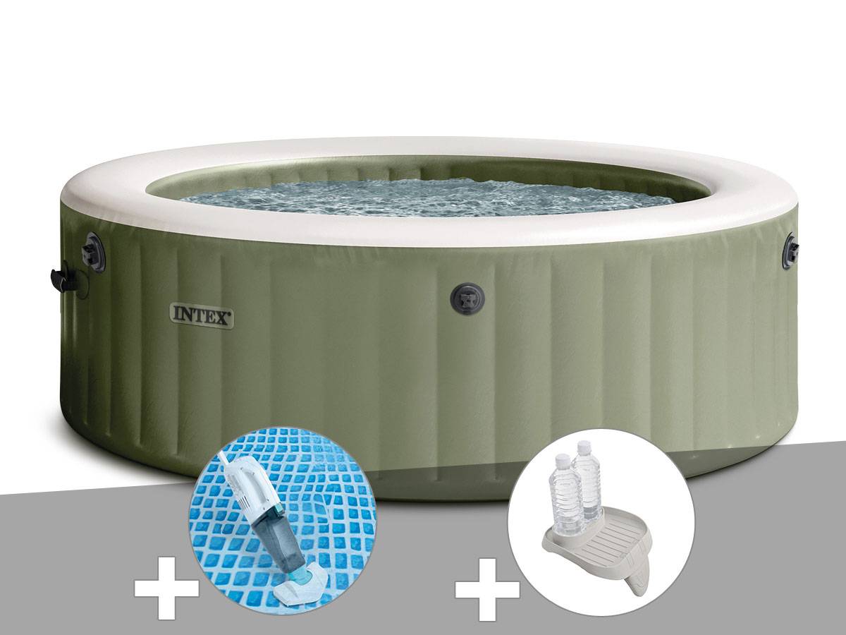 Kit spa gonflable Intex PureSpa Olive rond Bulles 4 places + Aspirateur + Porte-verre