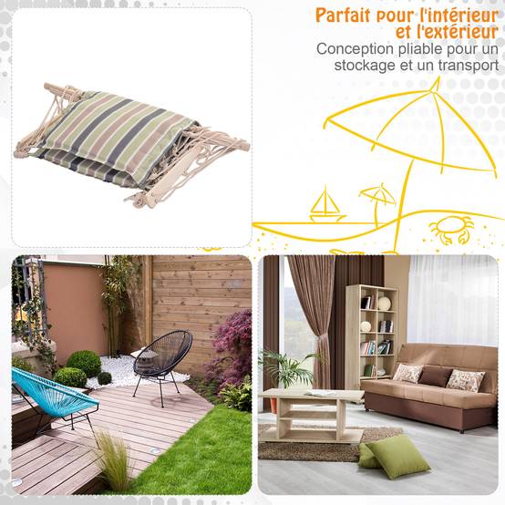 Chaise suspendue hamac coton jardin assise respirante macramé 100cm rayé - ComfortXL Outdoor Living - Image 7