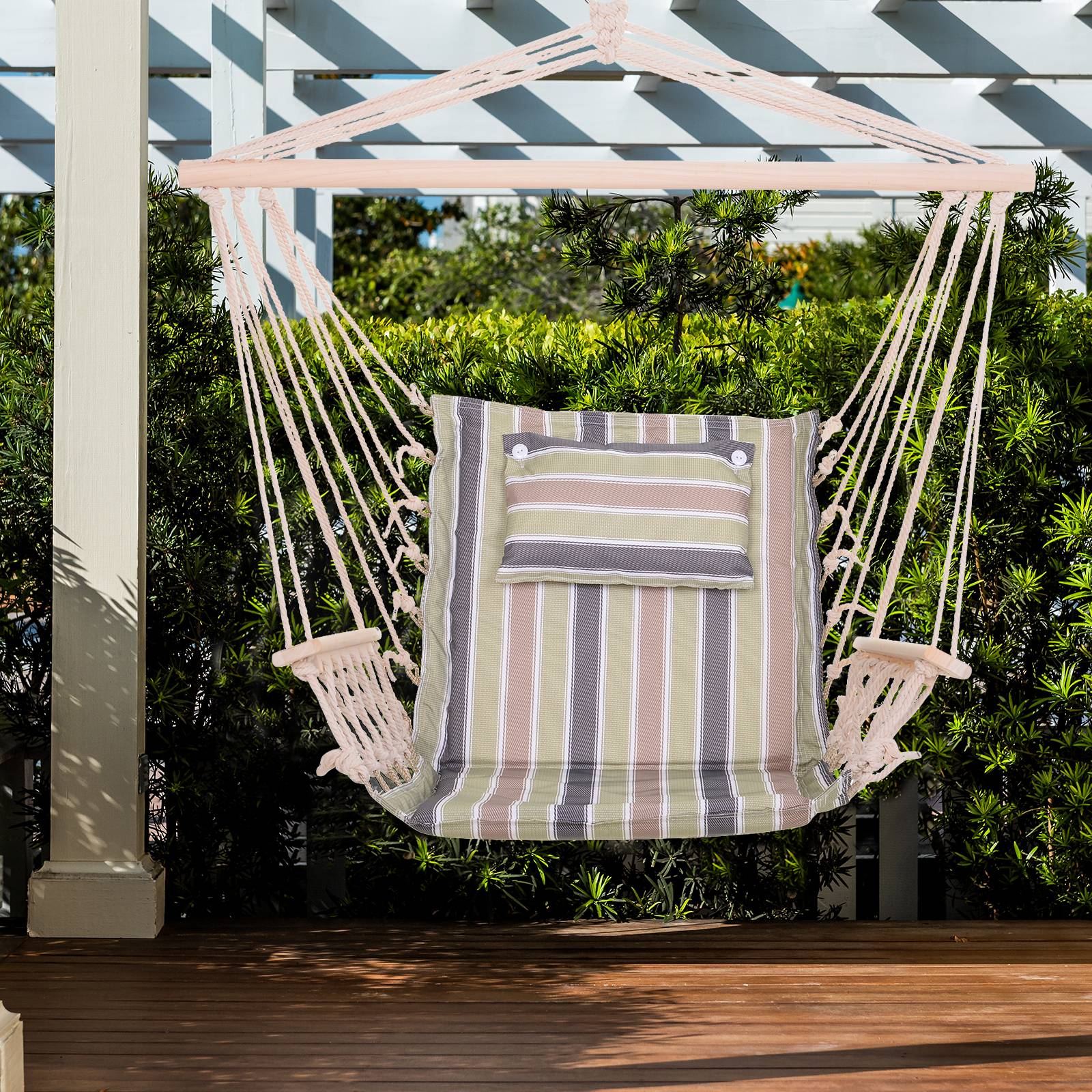 Chaise suspendue hamac coton jardin assise respirante macramé 100cm rayé - ComfortXL Outdoor Living - Image 2