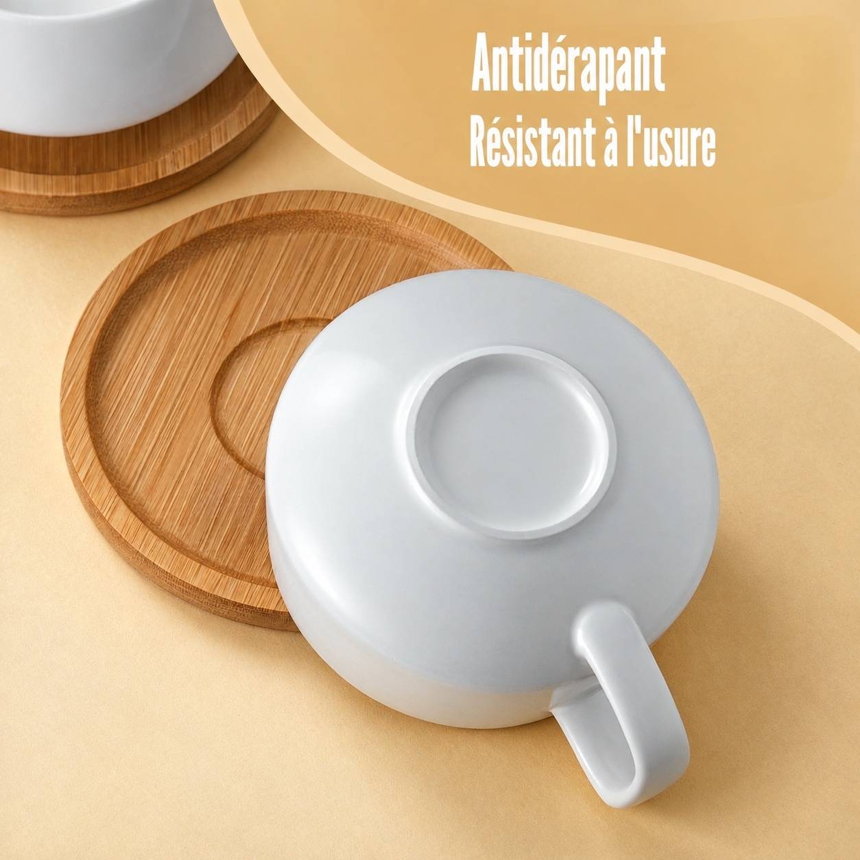 Tasse à Cappuccino avec Soucoupe en Céramique et Bois 320 ml Lot de 4 - Image 6