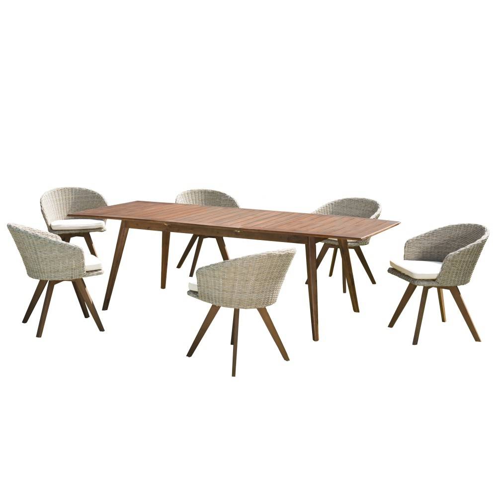 Macabane - VICK - Ensemble de jardin bois table rect. Ext. 180/240cm 6 fauteuils - Imagen 1