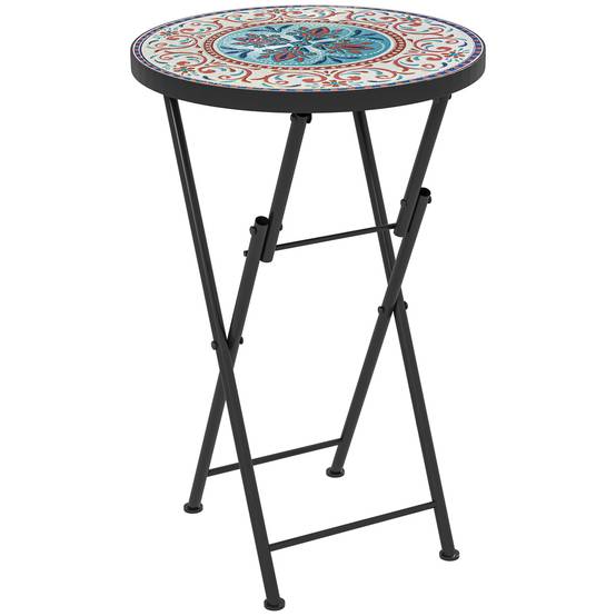 Table d'appoint ronde pliante métal céramique pour jardin motif mosaïque multicolore 35x55cm - ComfortXL Outdoor Living - Image 2