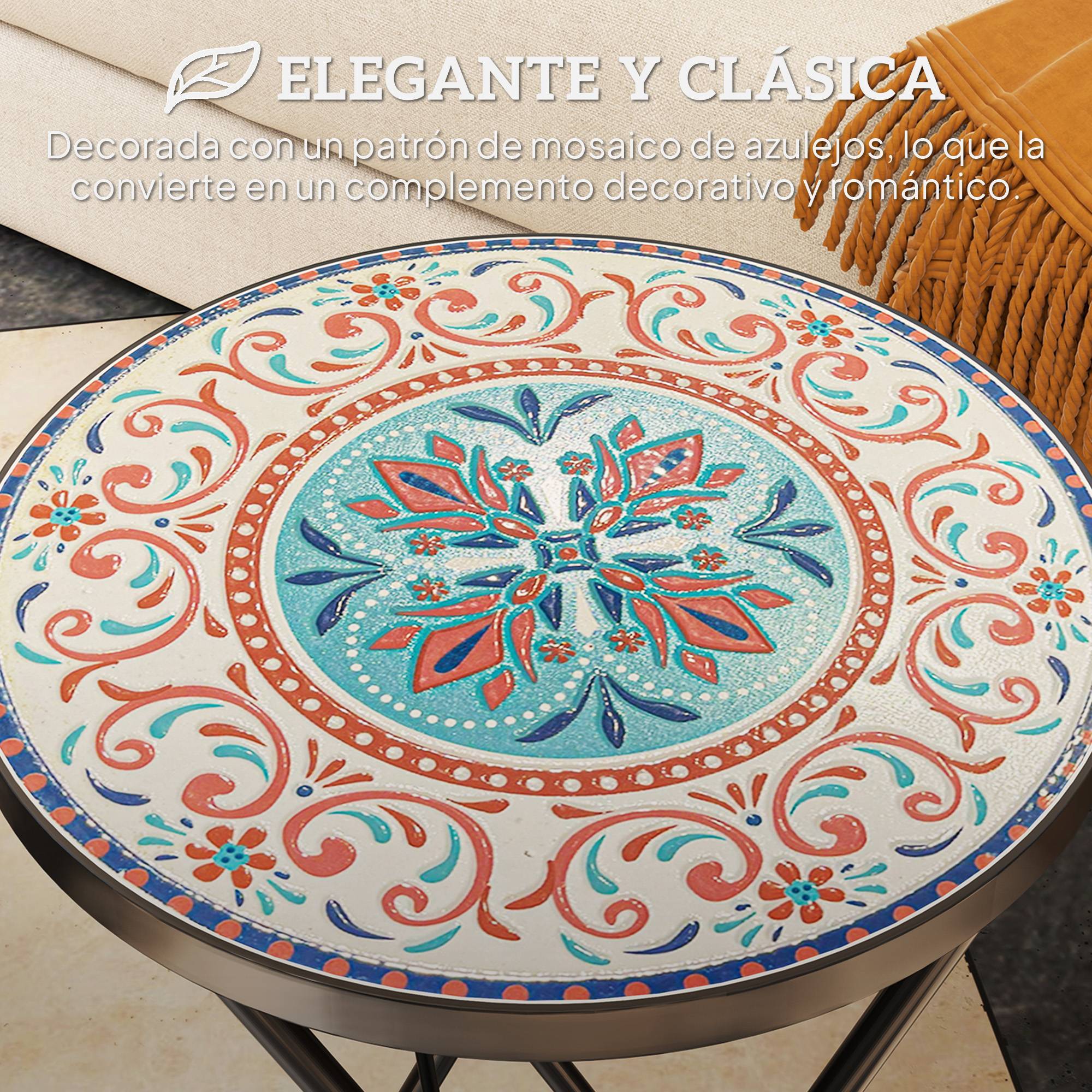 Table d'appoint ronde pliante métal céramique pour jardin motif mosaïque multicolore 35x55cm - ComfortXL Outdoor Living - Image 6