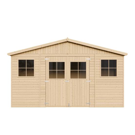 Timbela - Abri de Jardin en Bois Naturel H246x418x220 cm / 8 m² avec fenêtres - Atelier rangement outils et vélos - 17 mm d’épaisseur - Timbela M332 - Image 3