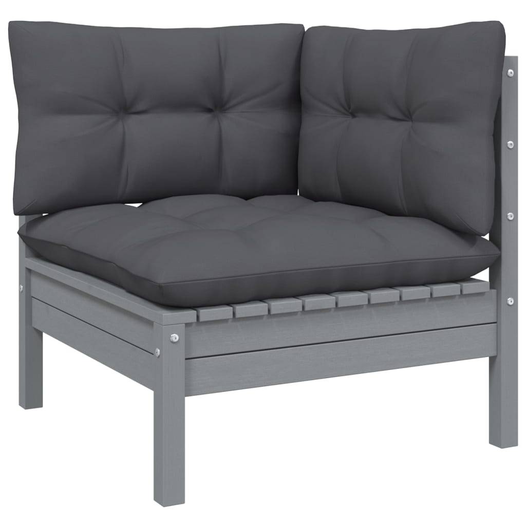 Helloshop26 - Salon de jardin meuble d'extérieur ensemble de mobilier 7 pièces avec coussins gris bois de pin - Imagen 2