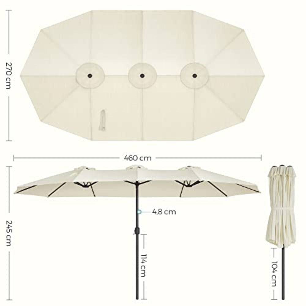 Helloshop26 - Parasol double 460 x 270 cm ombrelle extra large pour terrasse protection UPF 50+ avec manivelle pour jardin extérieur piscine plage sans socle beige - Imagen 2