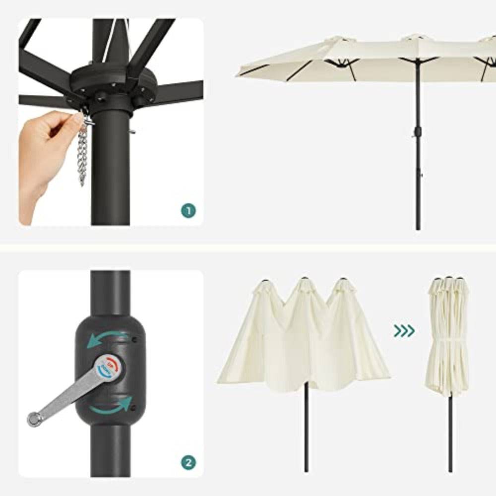 Helloshop26 - Parasol double 460 x 270 cm ombrelle extra large pour terrasse protection UPF 50+ avec manivelle pour jardin extérieur piscine plage sans socle beige - Imagen 4