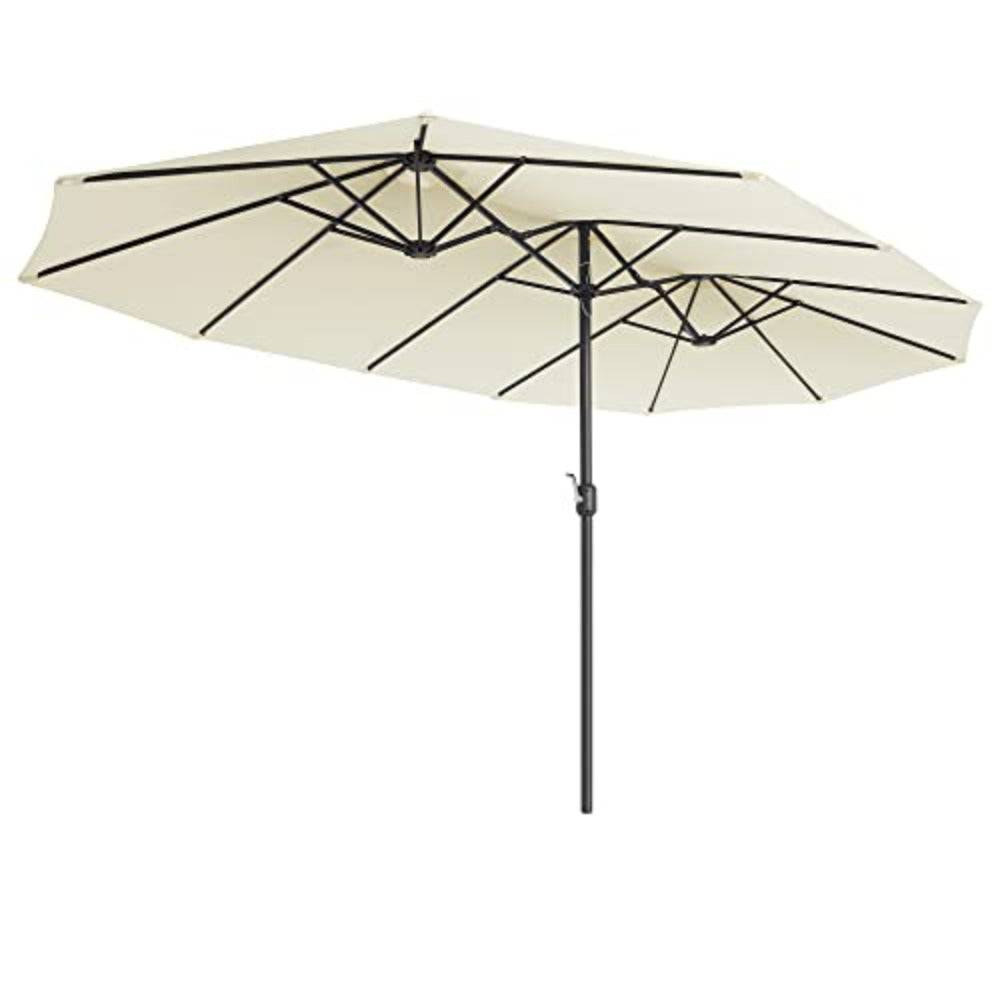 Helloshop26 - Parasol double 460 x 270 cm ombrelle extra large pour terrasse protection UPF 50+ avec manivelle pour jardin extérieur piscine plage sans socle beige - Imagen 1