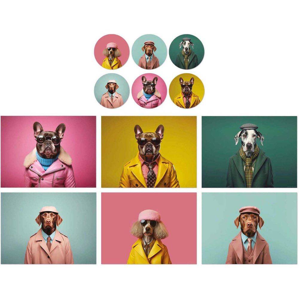 Ensemble sets de table et dessous de verre Funny Dogs Lot de 6 sets de table et 6 dessous de verre motifs assortis - Imagen 2