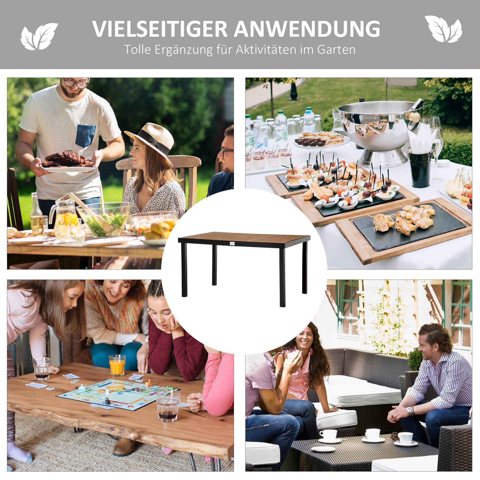 ComfortXL - Table de jardin aluminium 140 x 90 cm naturel noir terrasse repas 6 personnes - ComfortXL Outdoor Living - Image 8