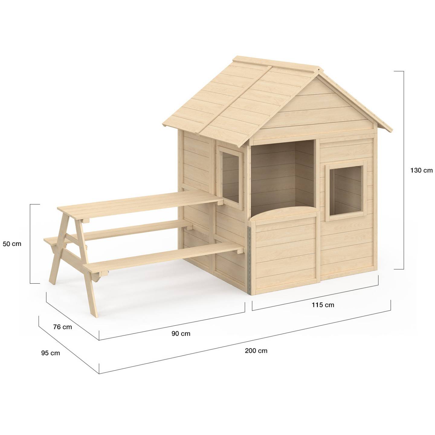 Maisonnette enfant en bois ODYSSEY, cabane de jeux extérieure avec table de pique-nique intégrée - Image 4