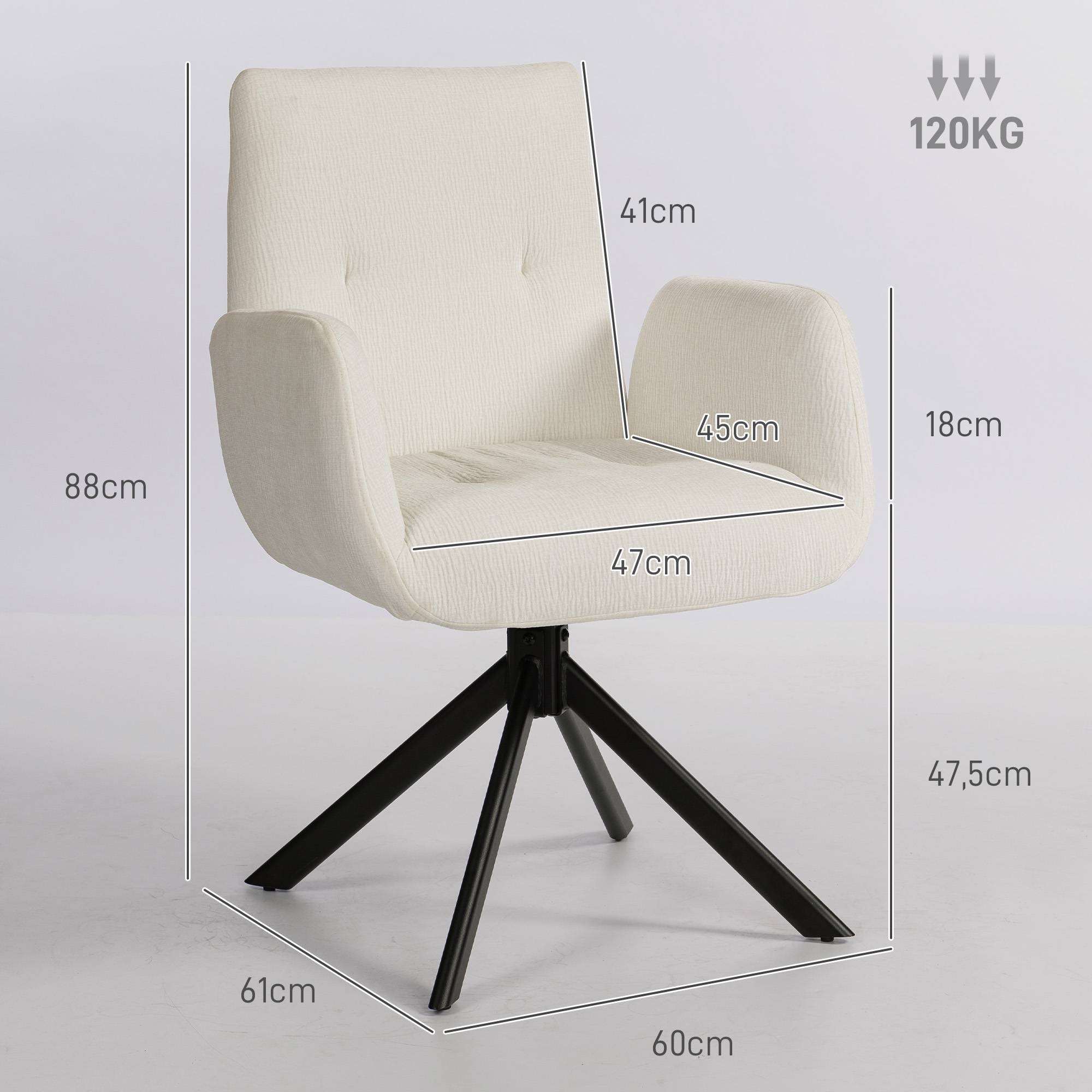 Fauteuil rembourré, fauteuil d'appoint, design moderne, pivotant, jusqu'à 120 kg, blanc crème - Image 5
