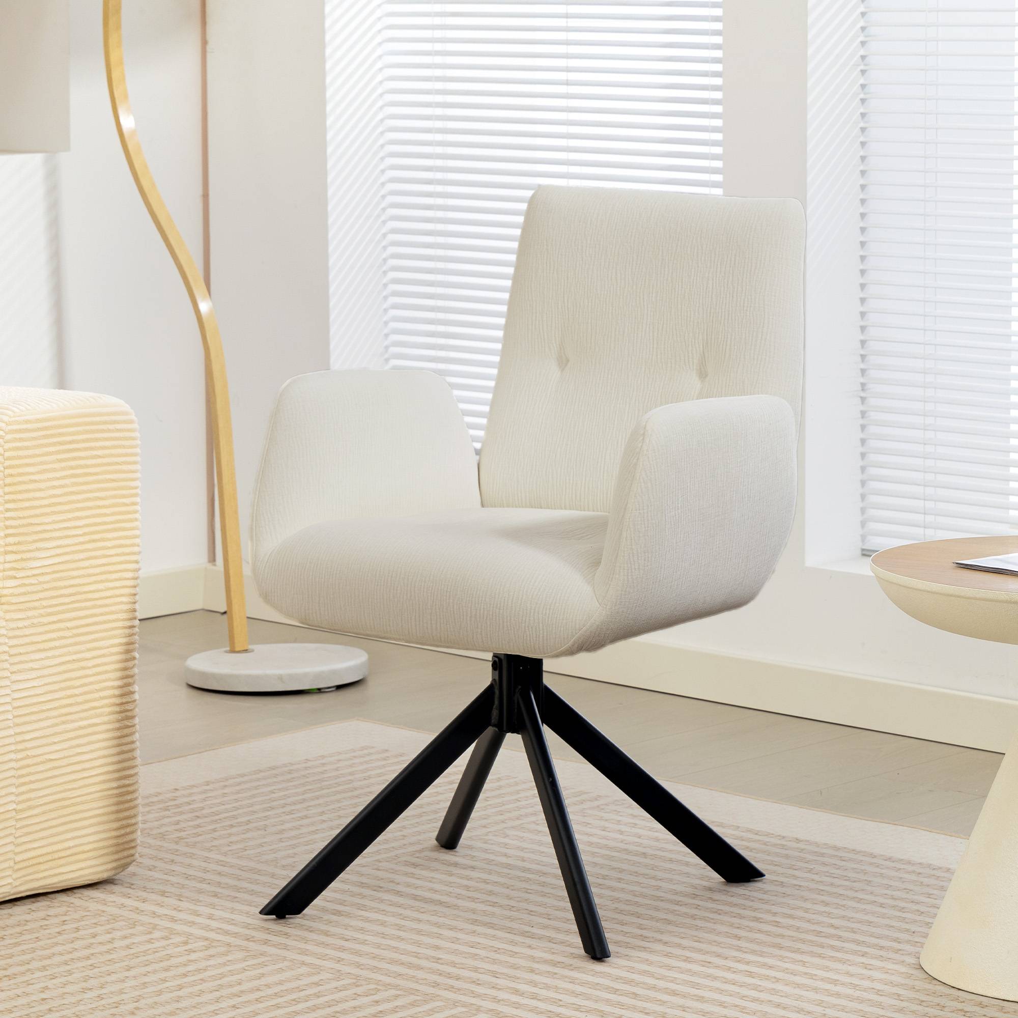 Fauteuil rembourré, fauteuil d'appoint, design moderne, pivotant, jusqu'à 120 kg, blanc crème - Image 4