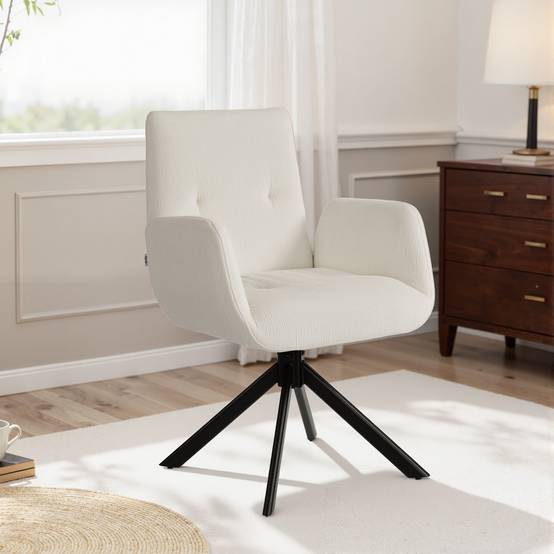 Fauteuil rembourré, fauteuil d'appoint, design moderne, pivotant, jusqu'à 120 kg, blanc crème - Image 10