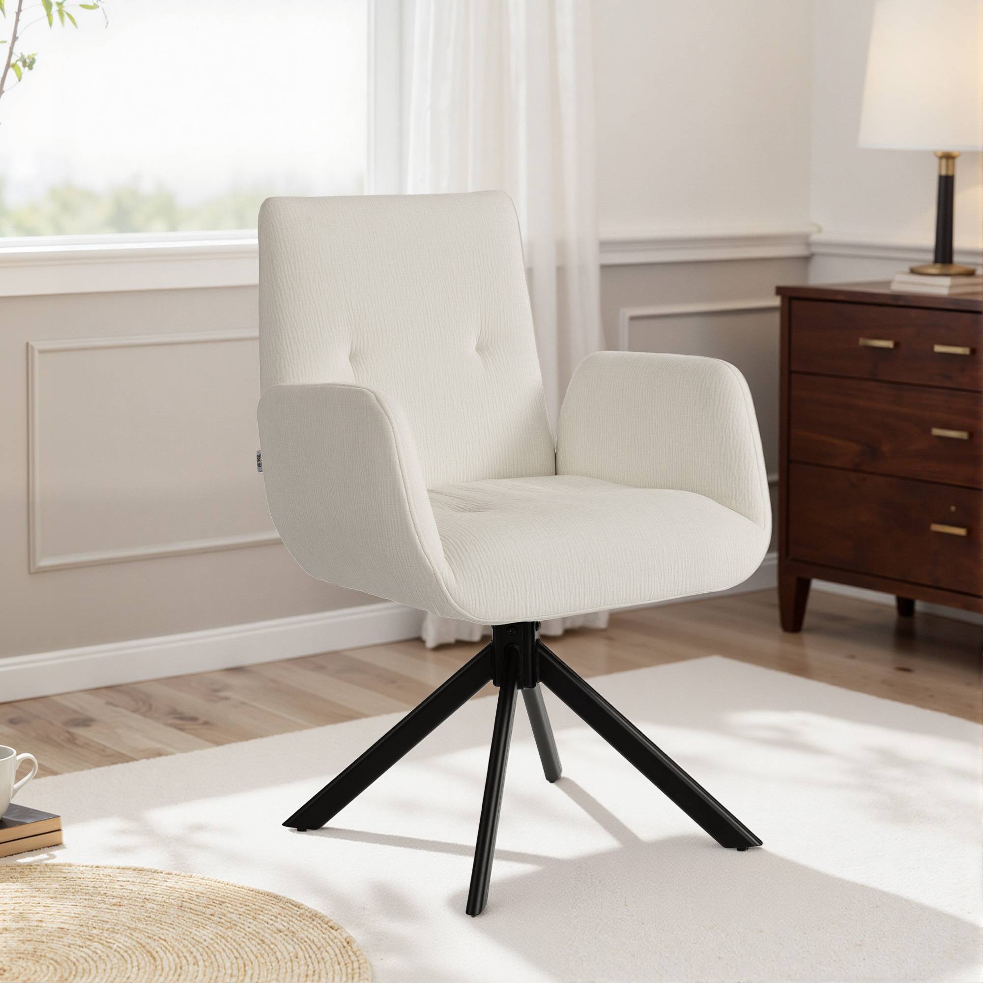Fauteuil rembourré, fauteuil d'appoint, design moderne, pivotant, jusqu'à 120 kg, blanc crème - Image 10