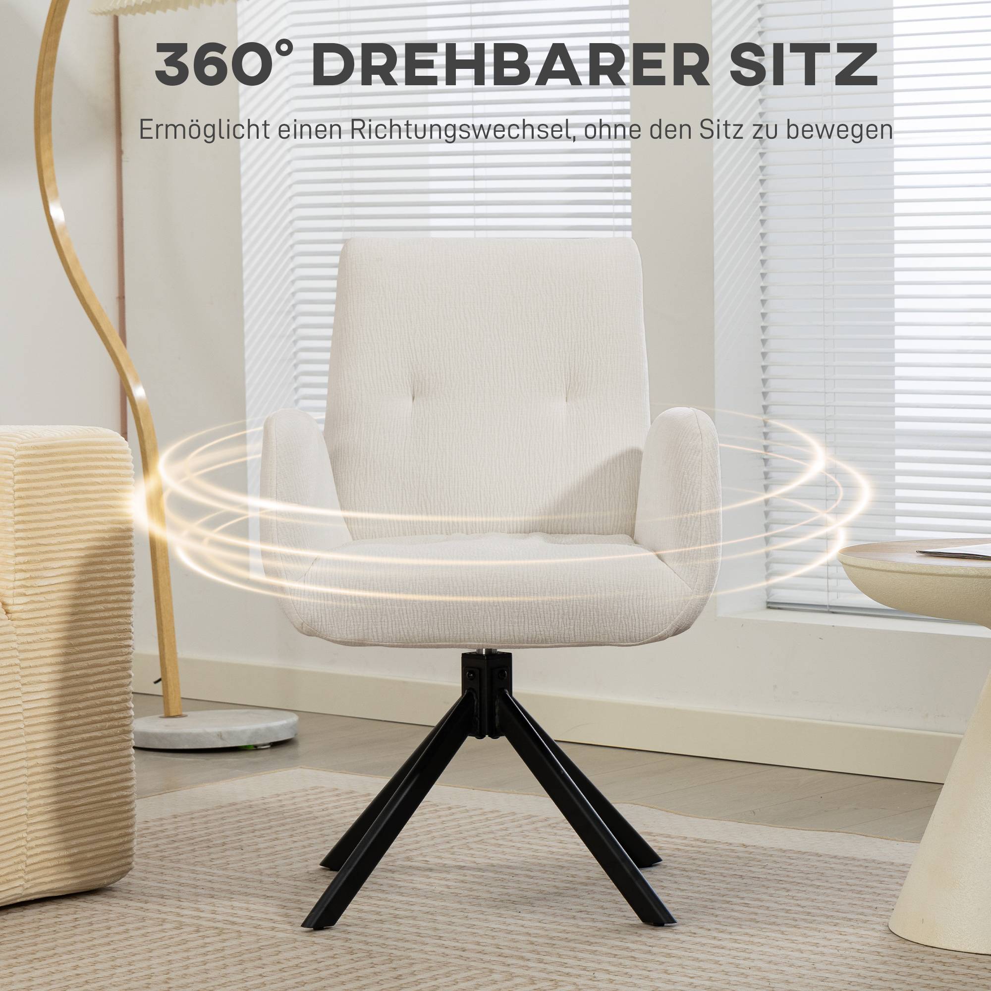 Fauteuil rembourré, fauteuil d'appoint, design moderne, pivotant, jusqu'à 120 kg, blanc crème - Image 7