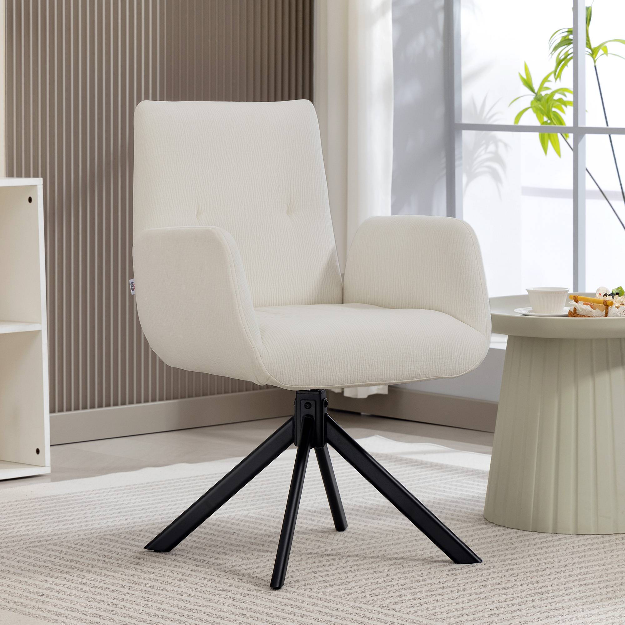 Fauteuil rembourré, fauteuil d'appoint, design moderne, pivotant, jusqu'à 120 kg, blanc crème - Image 3