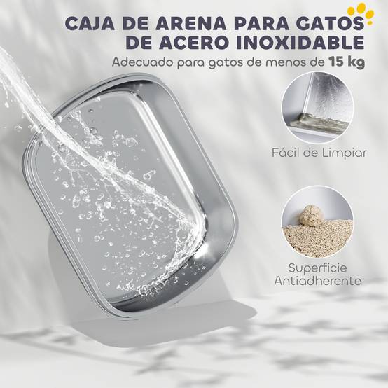 Bac à Litière Semi-Ouvert Acier Inoxydable Anti-Projection pour Grand Chat avec Pelle Gris Charbon - ComfortXL Outdoor Living - Image 6