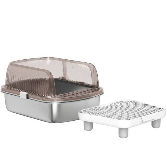 Bac à Litière Semi-Ouvert Acier Inoxydable Anti-Projection pour Grand Chat avec Pelle Gris Charbon - ComfortXL Outdoor Living - Image 2